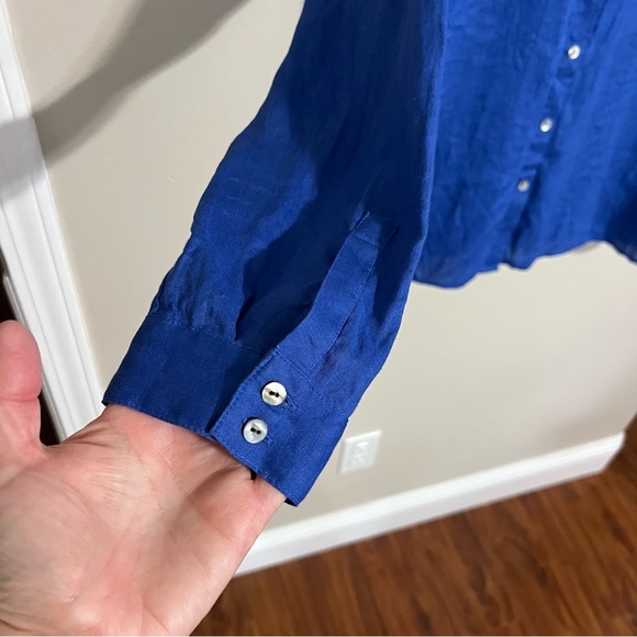 J Jill Love Linen Royal Blue Button Up Long Sleeve Shirt size medium - Picture 2 of 7